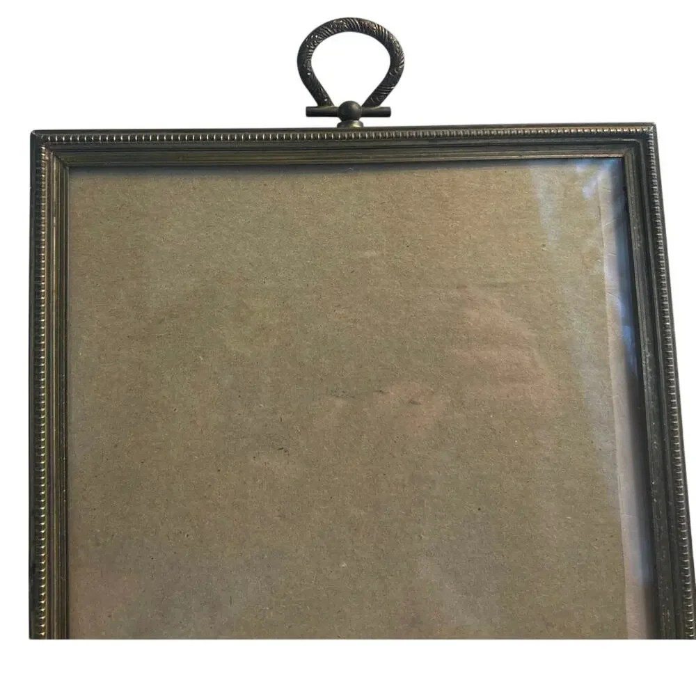 Vtg rectangular stamped metal antique aesthetics wall Frame, glass velvet slide